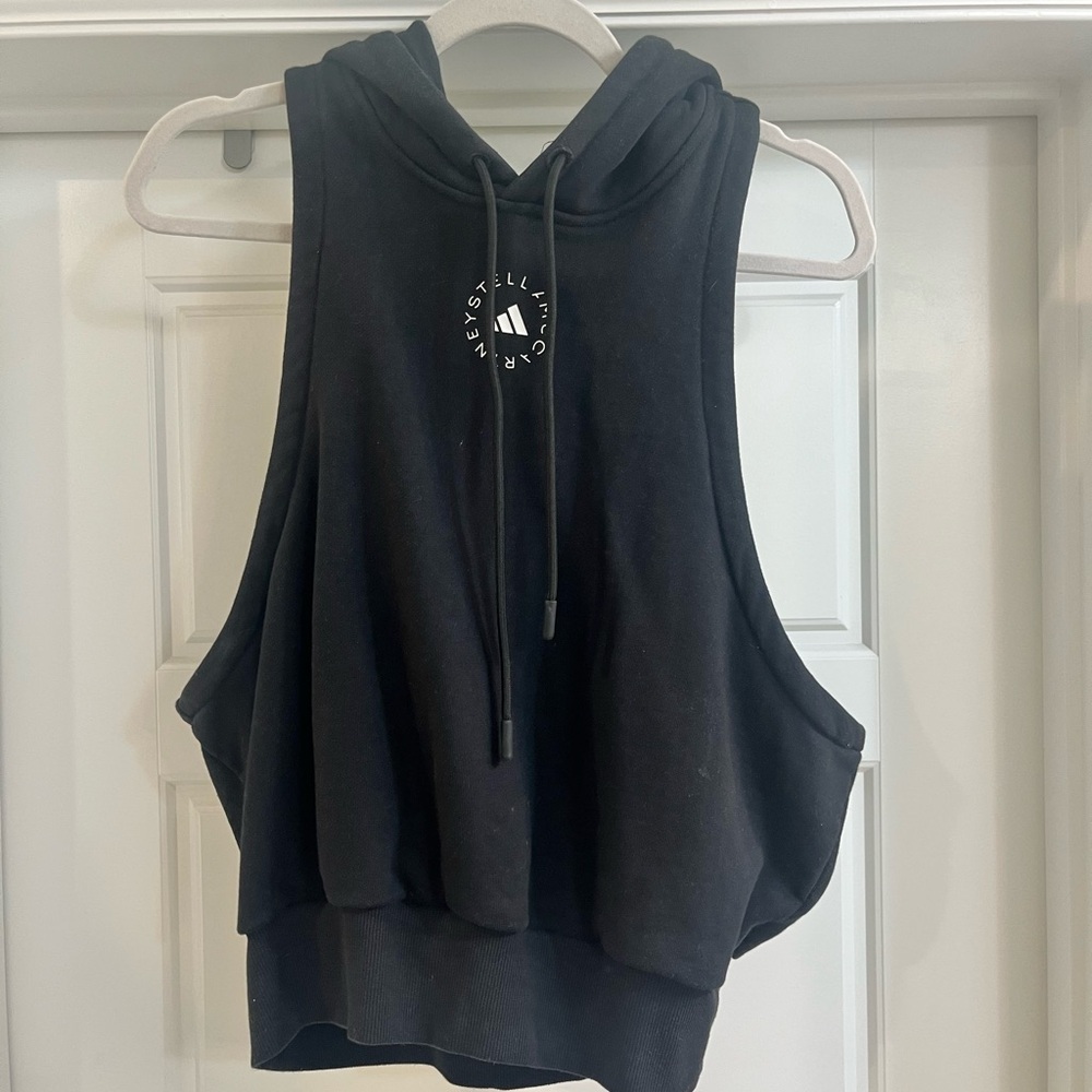 Black Sleeveless Hoodie Top - Stella McCartney x adidas. Size L.